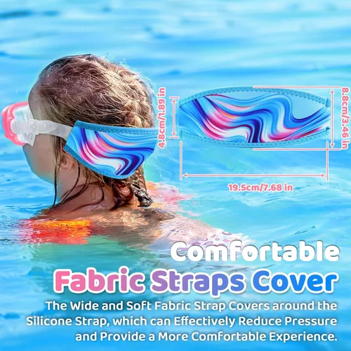 Miniatura 4 de Vvinca Gafas de natación para niños con cubierta para la nariz, antivaho, a prueba de fugas, máscara de natación de visión amplia con correa de tela