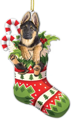 Miniatura 14 de Adorno acrílico plano de Navidad para perro de montaña bernés, adorable cachorro de montaña bernés en calcetín con bastones de caramelo, decoración