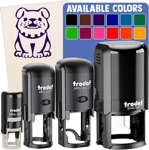 Smiling Bulldog Puppy - Sello de goma autoentintado para sellar planificadores de manualidades, 1-1/2 pulgadas grande, tinta azul