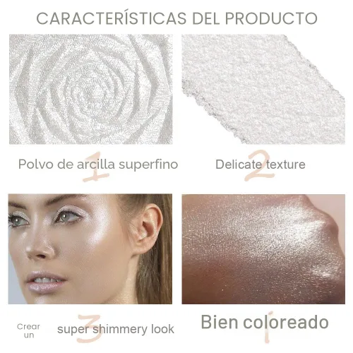 Miniatura 4 de evpct Iluminador facial de perla blanca y plata, maquillaje de brillo con purpurina de diamantes brillantes, paleta de sombras de ojos en polvo