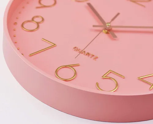 Miniatura 2 de Reloj de pared de 12 pulgadas, silencioso de cuarzo, funciona con pilas, para el hogar, cocina, oficina, escuela, sala de estar, decoración Rosa-rosa