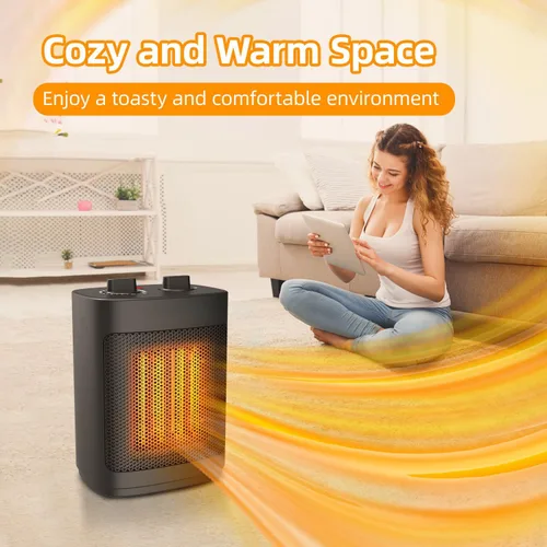 Miniatura 5 de Calentador de espacio pequeño, calentadores portátiles de 1500 W para uso en interiores con termostato, calentador de escritorio de cerámica PTC