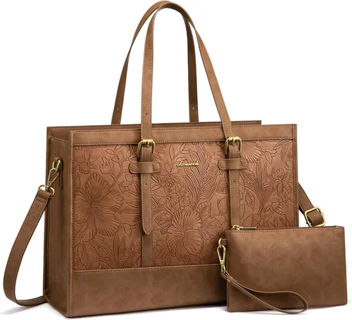 Miniatura 13 de LOVEVOOK Bolsa para Laptop para Mujeres de 15.6 pulgadas Bolsa Tote de Lona para Laptop, Bolsa de Trabajo de Gran Capacidad con Cartera de Mano