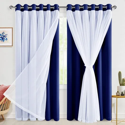 Miniatura 73 de Hiasan Cortinas opacas con superposición transparente, aislamiento térmico para mezclar y combinar de doble capa, cortinas de oscurecimiento de Beige