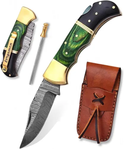 Miniatura 2 de Edición limitada, cuchillo de bolsillo de damasco, cuchillo de bolsillo de damasco con clip, cuchillo de bolsillo para hombres, cuchillo de Madera