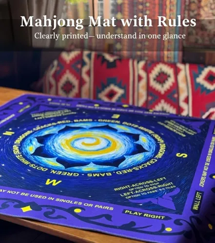 Miniatura 6 de Tapete de Neopreno Mahjong para Mesa, Tapete Mahjong de 33x33 Pulgadas con Reglas, Tapete Mah Jongg Antideslizante de Reducción de Ruido con Bolsa