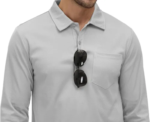 Miniatura 13 de Rdruko Polo para hombre con bolsillo de manga larga de secado rápido para golf al aire libre con cuello