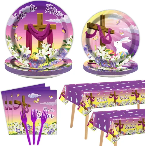 Miniatura 8 de Juego de 98 piezas de decoración de fiesta de cumpleaños de perro, juego de vajilla para cachorros, platos, servilletas, mantel con temática