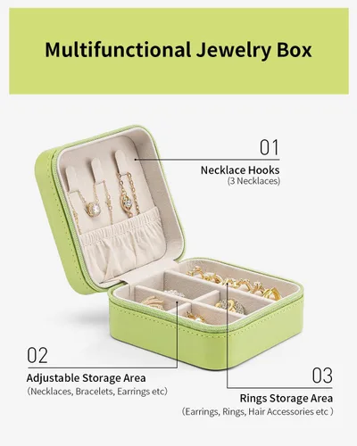 Miniatura 56 de Vlando Regalos de boda – Organizador de viaje de joyería pequeña de piel sintética, estuche de viaje para anillo, mini joyero para aretes, collar