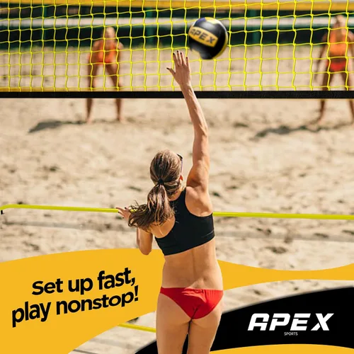 Miniatura 7 de Apex Sports Red de voleibol para entrenamiento – 12 pies de ancho, altura ajustable portátil de 7.4 a 8 pies – Incluye estacas de tierra, bolsa