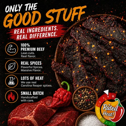 Miniatura 5 de Scorchy's Jerky - Carolina Reaper Beef Jerky - Cecina picante extrema, hecha en Estados Unidos, aperitivo alto en proteínas, bajo en carbohidratos