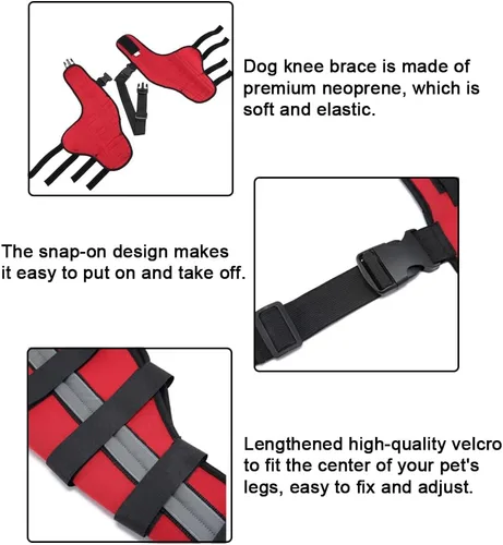 Miniatura 6 de Rodillera ajustable para perro con doble pierna trasera con bisagras de metal soporte flexible y cinturones de seguridad reflectantes, soporte