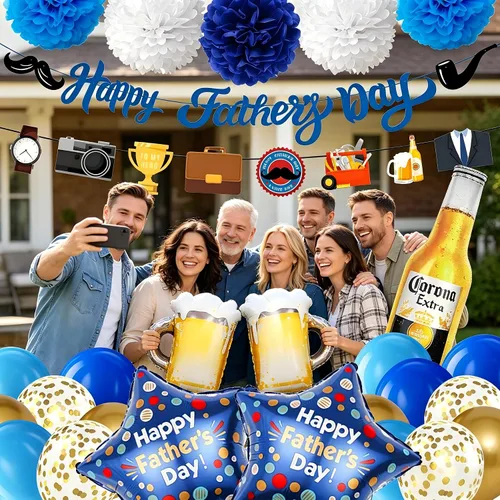 Miniatura 5 de Decoraciones de fiesta del día del padre: globos del día del padre, pancarta, flores de papel, adornos en espiral para telón de fondo de fotos