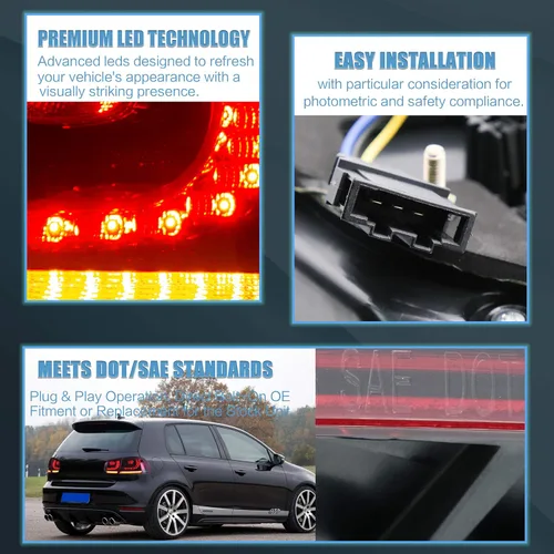 Miniatura 5 de VLAND Luces traseras para Golf 6ª generación 2010-2014, con señal de giro secuencial, rojo ahumado Rojo y ahumado