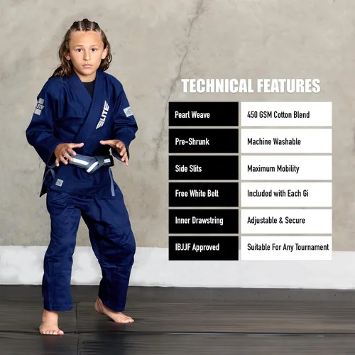 Miniatura 4 de Elite Sports Kids BJJ GI - Kimono brasileño Jiujitsu Gi con tela preencogida y cinturón, para niños y jóvenes, aprobado por la IBJJF