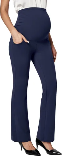 Ewedoos Pantalones de maternidad pantalones de trabajo laterales fruncidos con bolsillos sobre el vientre, pantalones de vestir de embarazo,