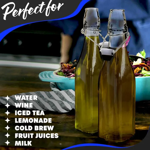 Miniatura 8 de Nevlers Botella de vidrio cuadrada con tapa abatible de 17 onzas con tapa, paquete de 6 botellas de vidrio con tapa hermética, embudo, cepillo