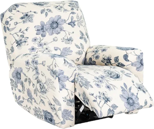 Miniatura 25 de CRFATOP Funda para sillón reclinable con estampado floral con bolsillos, funda única para sillón reclinable, 4 piezas, funda para sillón reclinable