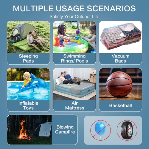 Miniatura 3 de XINBAOHONG Mini aire portátil camping luz pequeña inflador/bomba deflator con batería de 2000 mAh USB recargable para flotadores de piscina, cama
