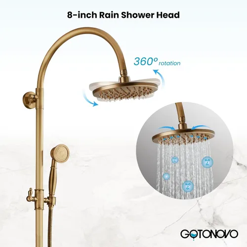 Miniatura 4 de gotonovo Grifo de ducha de baño expuesto, sistema de ducha montado en la pared, cabezal de ducha de 8 pulgadas y boquilla de bañera, asas cruzadas