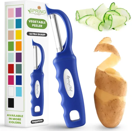 Miniatura 30 de Spring Chef Pelador de verduras giratorio profesional rojo para cocina, peladores de papas de acero inoxidable con mango de agarre suave, perfecto