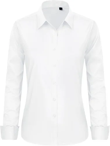 Miniatura 6 de Camisas con botones J.VER para mujer con cuello elástico y manga larga de algodón, camisa de vestir casual de negocios para el trabajo