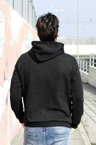 Miniatura 5 de COOFANDY - Sudadera hipster de manga larga para hombre, con capucha, de tela jacquard, sin botones y a cuadros, para el gimnasio