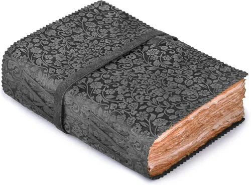 LEATHER VILLAGE Diario floral en relieve encuadernado en cuero para mujeres y hombres, 200 páginas, 6 x 4 pulgadas (A6), negro - Libro de sombras,