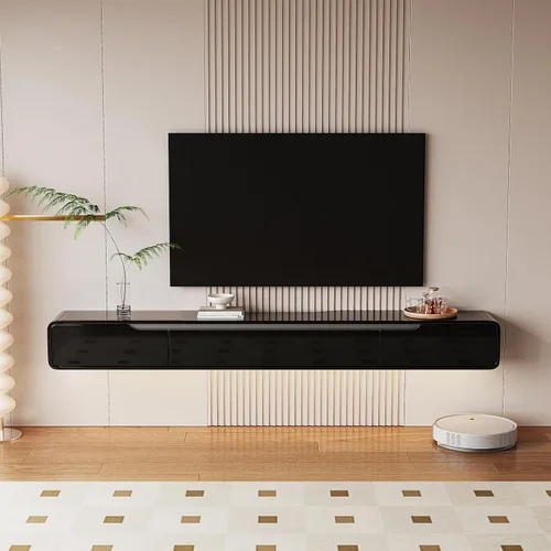 Miniatura 2 de FurniNova Soporte de TV flotante de alto brillo con 3 puertas, mueble de TV de 47'' montado en pared, consola bajo TV, estante de medios flotante