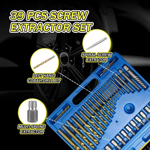 Miniatura 3 de Juego de 39 piezas de extractores de tornillos y brocas de taladro de rotación izquierda, juego de extractores de tornillos Easy Out con brocas