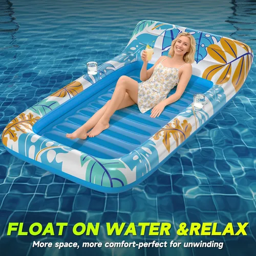Miniatura 2 de CACSPS Flotadores inflables de piscina para adultos, sillas flotantes con portavasos, flotadores de piscina resistentes para diversión acuática