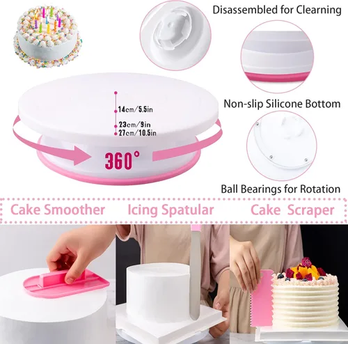 Miniatura 3 de Kit de Herramientas de Suministros para Decoración de Pasteles 356 piezas, Accesorios de Repostería Nifogo con Plato Giratorio para Pasteles, Manga