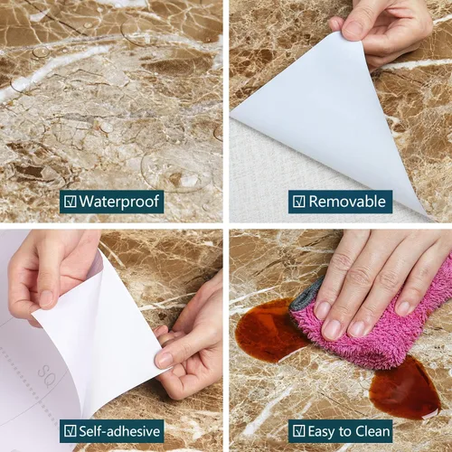 Miniatura 6 de Papel de contacto de mármol marrón de VEELIKE, pela y pega. Encimera de granito papel pintado para gabinete de cocina, vinilo impermeable