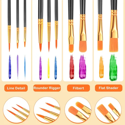 Miniatura 3 de ESRICH Juego de 2 pinceles de pintura, 2 paquetes de 20 piezas, juego de pinceles de pintura acrílica, pinceles de nailon acrílico para acuarela