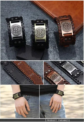 Miniatura 6 de GelConnie - Pulsera de piel con amuleto vikingo y talismán escandinavo celta pagano