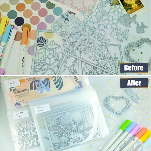 Miniatura 4 de KELIFANG 30 bolsas de almacenamiento transparentes para sellos y troqueles, 7 x 5 pulgadas, bolsillos troquelados para hacer tarjetas de bricolaje