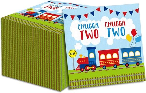 Qyeahkj Juego de 50 servilletas desechables de Chugga Chugga dos dos servilletas de papel para fiesta de transporte, para fiestas de cumpleaños,