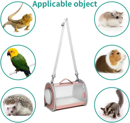 Miniatura 2 de Bolsa de viaje para conejillos de indias, bolsa de viaje para animales pequeños, lagarto, pájaro, conejo, jaula de ardilla, bolsa transpirable, Rosa