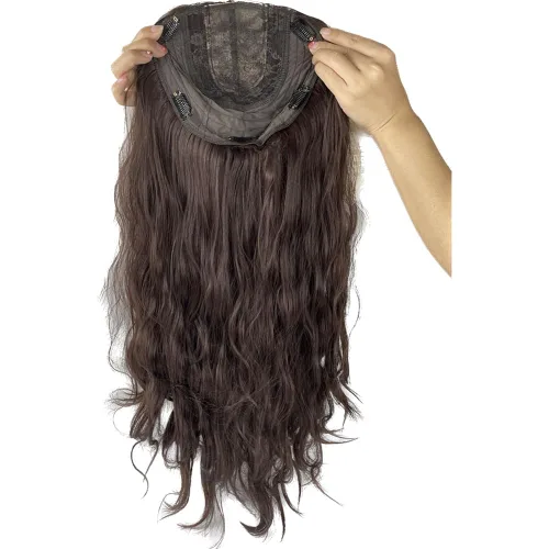 Miniatura 3 de Peluca larga ondulada de parte media para mujer, pelucas sintéticas rizadas naturales, onduladas, resistentes al calor, base grande, 7.1 x 7.1 in