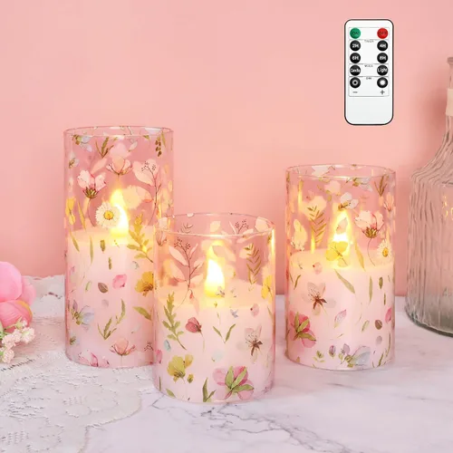 Miniatura 10 de Velas sin llama de hortensia con control remoto parpadean vidrio cera real velas LED - Decoración de fiesta en casa boda romántica tema de amor