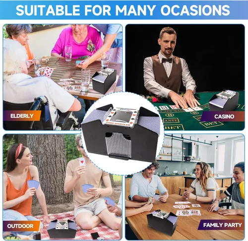 Miniatura 5 de GSE Games & Sports Expert Barajador automático de cartas de 4 barajas, enchufe de alimentación y máquinas barajadoras a batería para jugar a las 4
