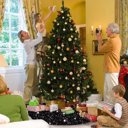 Miniatura 5 de FANPROMS Falda de Árbol de Navidad Negra de 21 Pulgadas Falda de Árbol de Lentejuelas Única de Terciopelo Faldas Mini de Árbol para Árboles