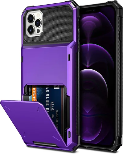 Miniatura 26 de Vofolen Funda compatible con iPhone 12, cartera 5G, 4 ranuras para tarjetas, tarjetero con bolsillo oculto, doble capa, cubierta trasera protectora