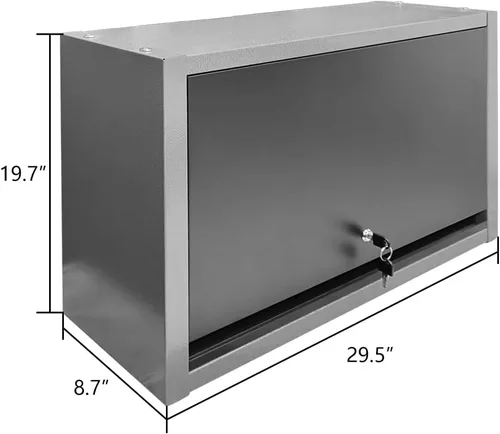 Miniatura 3 de JZD Armario de pared de metal con estante extraíble, armario colgante con cerradura con puerta que se abre hacia arriba, para cocina, almacén