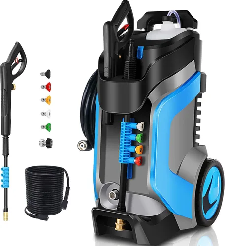 Lavadora a presión eléctrica 5000PSI 4.0GPM con manguera de presión M22-0.551 in 33 pies, rociadores eléctricos de alta presión con limpiador de Azul