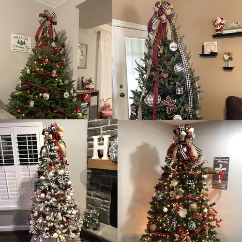 Miniatura 5 de Lazos para Coronar Árbol de Navidad Cuadros de Búfalo Rojo Negro Blanco Adornos Hechos a Mano para Corona Puerta Arpillera Decoración Rústica