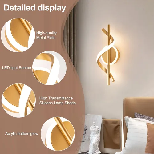 Miniatura 2 de EIDISUNY Apliques LED de pared para interiores, luces LED de montaje en pared de 12 W, lámpara de pared moderna en espiral, lámpara de pared de 3000