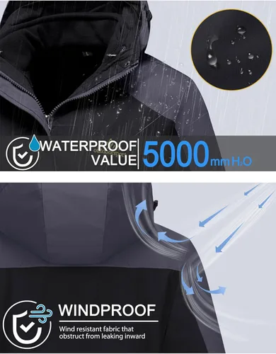 Miniatura 4 de MAGCOMSEN - Abrigos de invierno 3 en 1 para mujer, chaqueta de esquí impermeable, cortavientos, con forro polar, parka