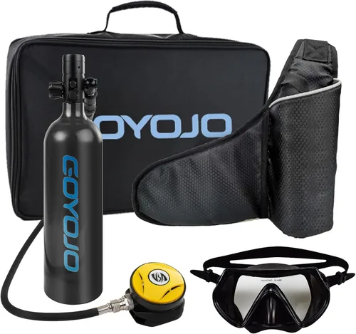 GOYOJO Tanque de buceo 1L Equipo de buceo Sistema de respiración subacuática Cilindro Oxígeno 15-20 minutos Pulmones portátiles Air Buddy con gafas