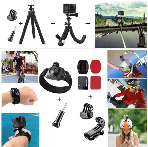 Miniatura 6 de Accesorios de cámara de acción 20 en 1 para GoPro Hero 13 12 11 10 9 8 Max 7 6 5 4 Negro GoPro 2018 Sesión Fusión Plata Blanco Insta360 DJI SJCAM